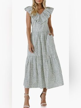 English Factory Floral Ruffle Tiered Midi Dress